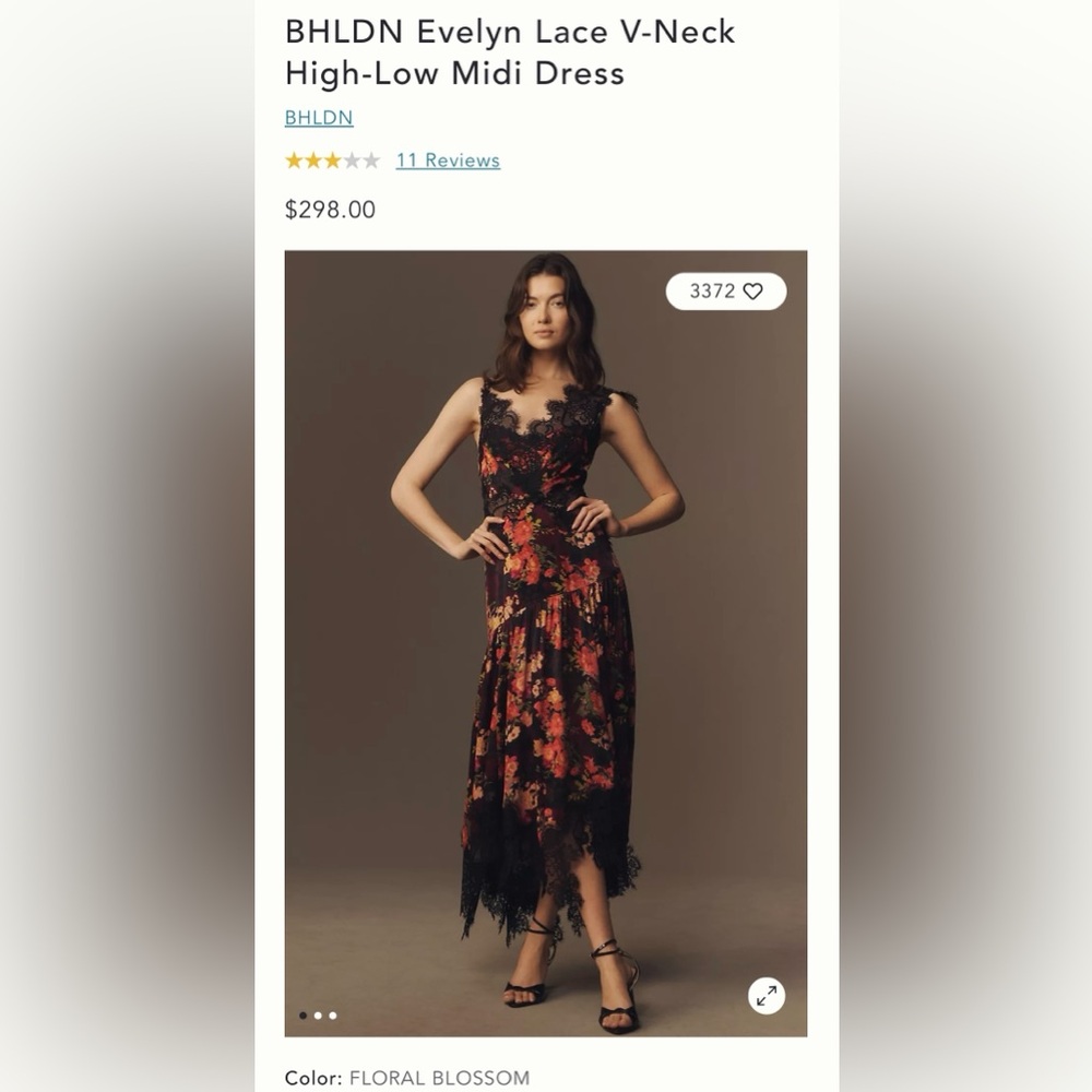 BHLDN Evelyn Lace V-Neck High-Low Midi Dress